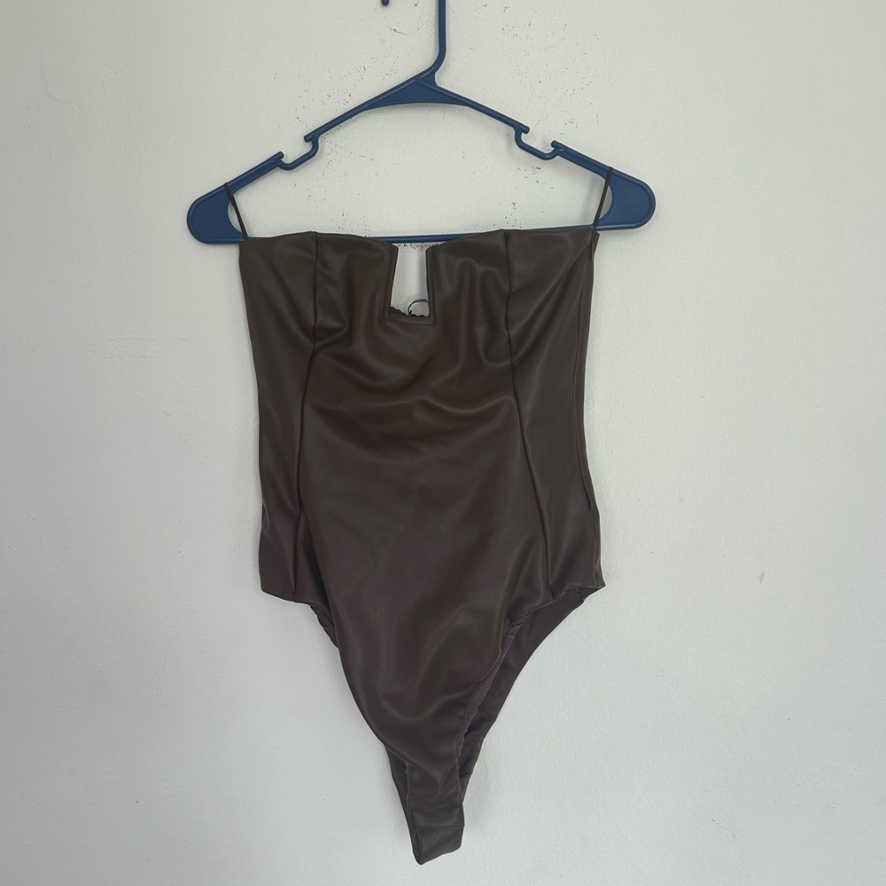 Zara Chocolate Brown Faux Leather Bodysuit
